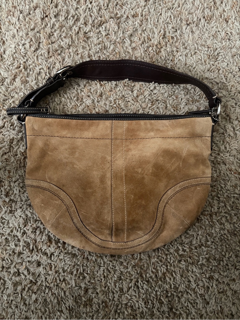 Coach Y2K tan suede shoulder purse